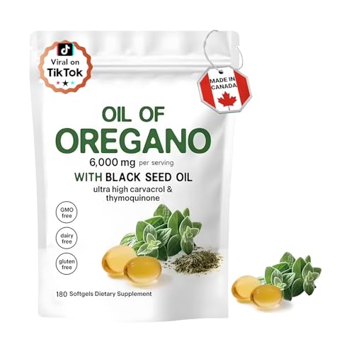 Oregano Oil with Black Seed Oil Capsules – 2-in-1 Formula for Immune Support – Plant-Based, Non-GMO Oil of Oregano Capsules (180 Softgels/1 Bag)