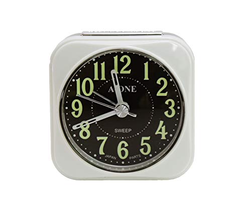Traveler Mini Alarm Clock, Quartz Movement, Simple Modern Design, 2.5" in Diameter. Mute (Non-Ticking) Clock Hands. Built-in Light Bulb