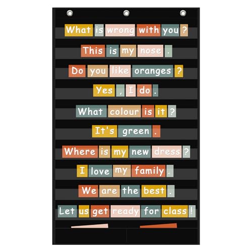 ANCOMEDO Large 10+2 Pockets Standard Pocket Chart, 10 Clear Pockets Words Chart with 2 Extra Storage Pocket for Classroom Home Office Use,Large Size:45”x 28” Letter Cards,Wors and Sentence Strips.