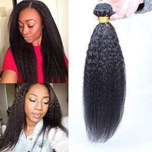 Kinky Straight Brazilian Hair Weave Bundles Coarse Yaki Virgin Human Hair Extensions Natural Black Color Weft 10-30 Inch (14INCH/35CM)