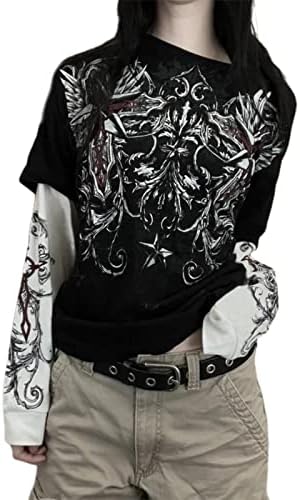 Women's Gothic Fake Two Piece Shirt Y2K Alternative Clothing Long