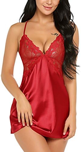 Lingerie Womens Babydoll Sleepwear Sexy Lace Chemise Slip V Neck Nightwear S-XXL