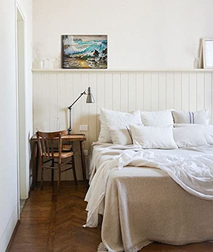 Canvas Print Wall Art retro Beach Canvas Wall Art for Home Decor Blue Sea Sunset White Beach Painting The Picture Print On Canvas Seascape The Pictures for Home Decor Decoration,Ready to Hang