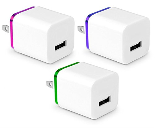 Wall Charger, 3-Pack 1A/5V Two-Tone Universal USB Ac Wall Travel Power Charger Adapter 1-Port for iPhone 7/7 plus 6/6 plus 5S 5 4S Samsung S5 S4 S3, Note 5, HTC, LG and More Device (3Pcs Random Color) Wall Charger, 3-Pack 1A/5V Two-Tone Universal USB Ac Wall Travel Power Charger Adapter 1-Port for iPhone 7/7 plus 6/6 plus 5S 5 4S Samsung S5 S4 S3, Note 5, HTC, LG and More Device (3Pcs Random Color)