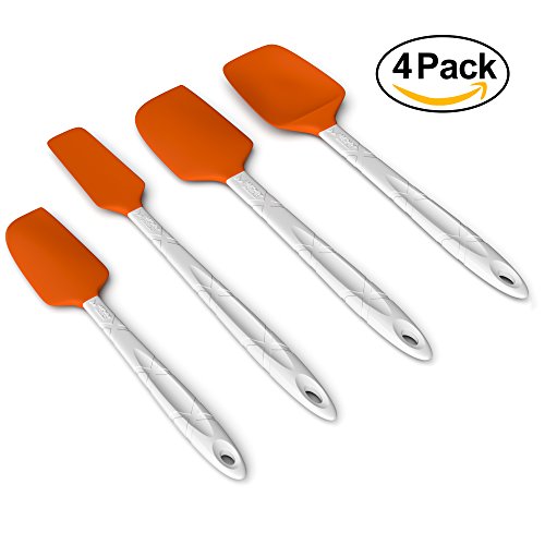 M KITCHEN WORLD Silicone Spatula Set | Kitchen Utensils for Cooking, Baking and Mixing | Non-Stick Pro-Grade and Heat Resistant | Ergonomic, Dishwasher Safe Bakeware Set of 4, Orange