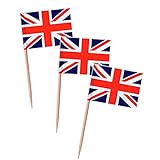 Topoox 100 Pack British Flag Party Cupcake Picks Toothpick Flag Dinner Flags Cake Toppers Decorations