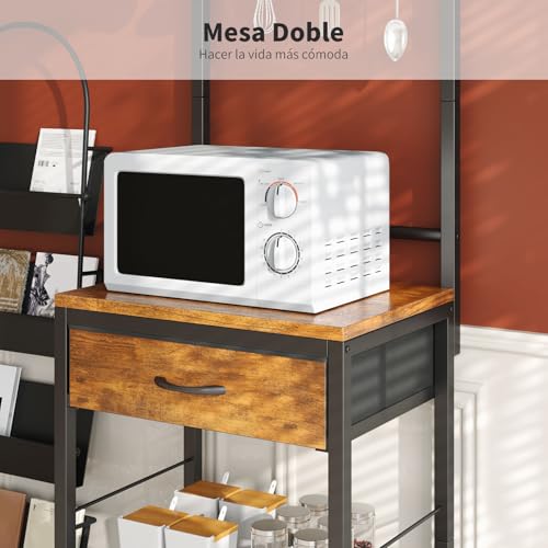 Simple Wisdom Alacenas para Cocina,Muebles para Cocina con 5 Ganchos,Estante para Cocina Microondas,Estante Organizador,Sala(Retro)