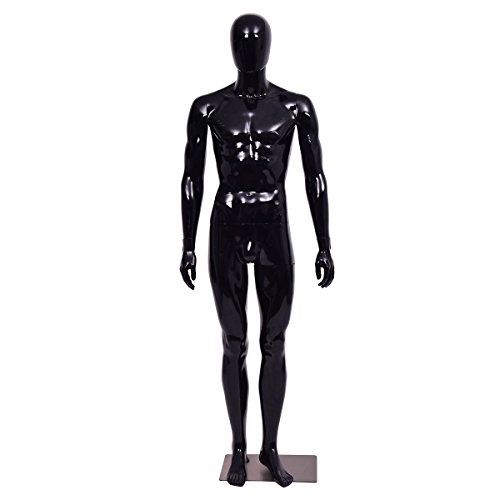 Giantex Male Mannequin Egghead Plastic Full Body Dress Form Display High Gloss Black