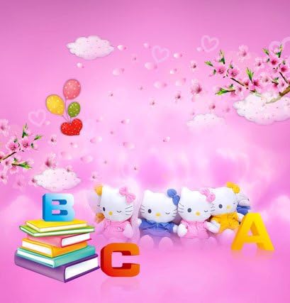 Pink World Hello Kitty Polyester Cotton Baby Photo Background Seamless Waterproof Printed Camera Photography Backdrop 6.5 Ft5 Ft (2M1.5M) ZCM-4428