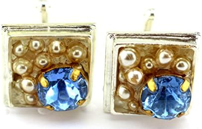 Lovely Handmade Cufflink Sterling Silver Plate Vintage Swarovski Blue Pearls USA