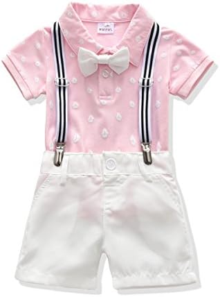 Toddler Boys Clothing Set Gentleman Outfit Bowtie Polo Shirt Bid Pants Overalls