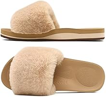 COFACE Womens Sliders Plush House Slippers Flat Sandals for Women Memory Foam Fuzzy Open Toe Slippers with Arch Support...