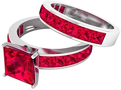 ユニークな結婚指輪セット 6 2カラットプリンセスカットルビー人工指輪ソリティア婚約指輪積み重ね可能なエタニティリング宝石ステートメントリング 14k ホワイトゴールド Size 13 Foiz Gov Ae