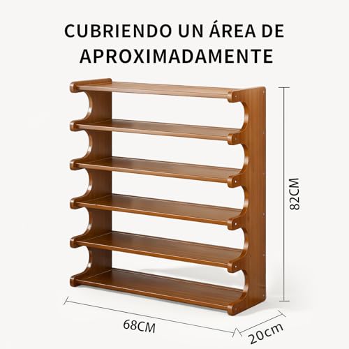 Zapatera Organizador, 6 Niveles, Con Capacidad Para 20-24 Pares de Zapatos, Zapatero de Bambú, Ideal Para Pasillos, Corredores y Entradas, 68 * 20 * 82CM