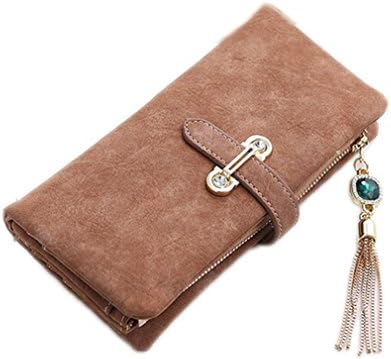 Ellabag Women Coin Purses Holders Long Vintage Leather Zipper Ladies Money Change Pouch brown long
