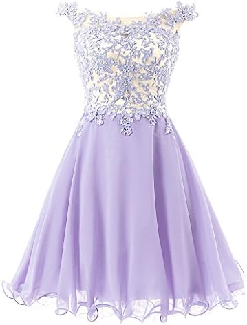 FNKS Women's Straps Lace Bodice Short Prom Gown Homecoming Party Dress Lavender US 8