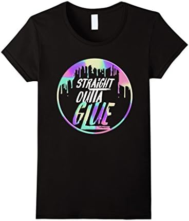Women's Slime Straight Outta Glue Rainbow Dripping T-Shirt Small Black