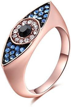 ERLUERWomen's Evil eye Rings CZ Crystals Rose Gold Platinum Plated Wedding Jewelry Finger Ring For Women