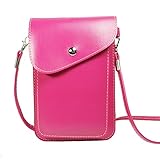PU Leather 2 Layers Vertical Cellphone Pouch Bag with Shoulder Strap and Magnetic Button for Apple iPhone Samsung Galaxy and Other Smartphone Rose Red