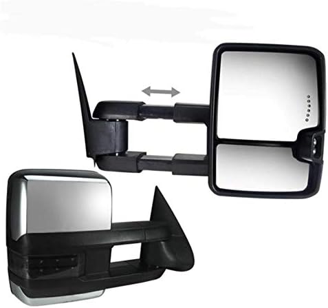 JJ A2209T Pair Manual Telescoping Folding Clearance Lights Smoke LED Turn Signal Light Chrome Housing Towing Mirrors For 99-06 Silverado Sierra Pickup