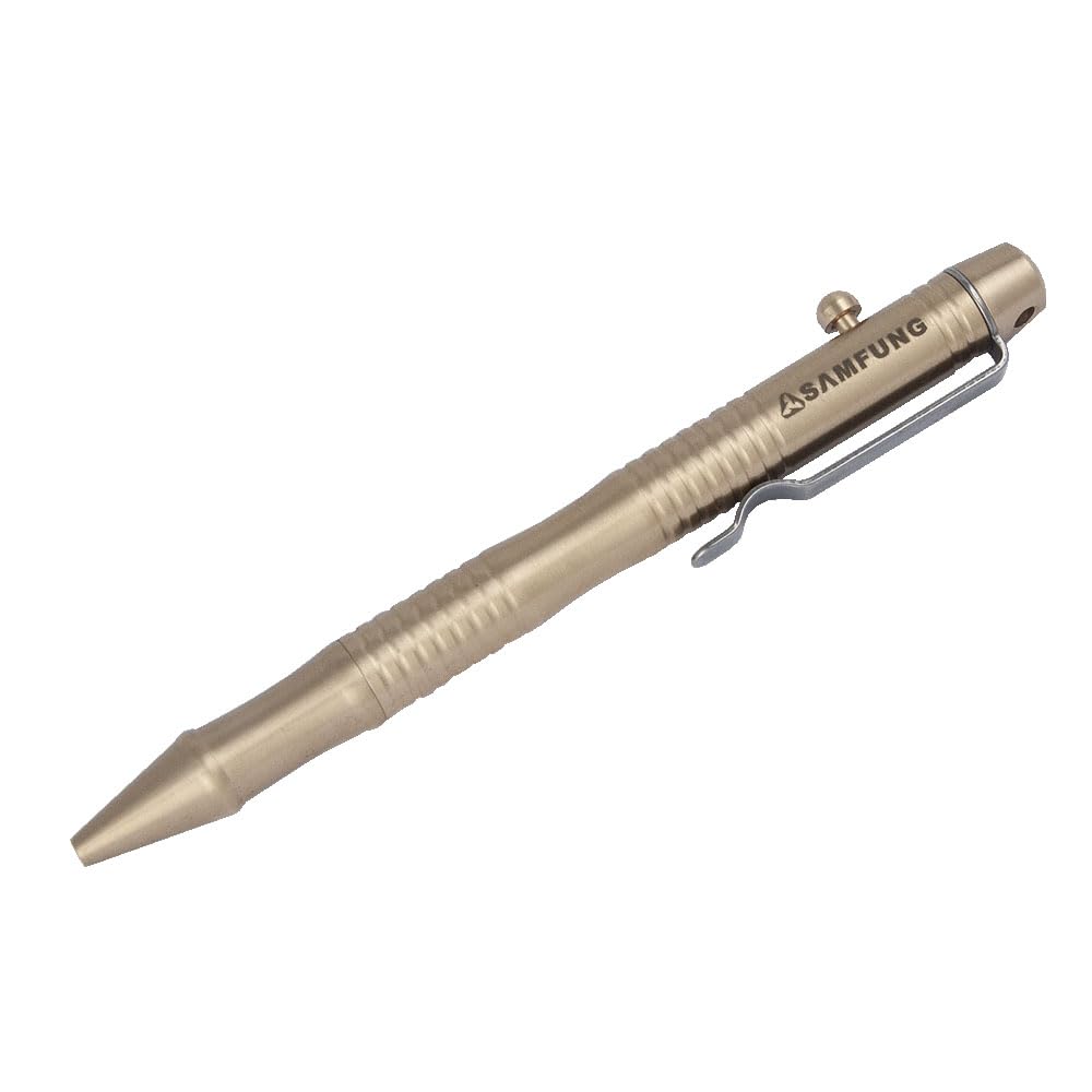 SAMFUNG Stick Ballpoint Pen Solid Brass EDC Pen, Portable Signature Pen with Pencil Box and 2 Extra Black Ink Refills