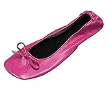Foldable Flats Shoes with Expandable Tote Bag for High Heels Folding Pink Womens Shoes