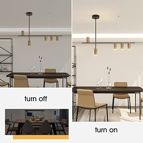 Siittoo Lámpara colgante, lámpara de araña LED moderna regulable con focos, lámpara colgante lineal ajustable para isla de cocina, comedor, sala de estar (negro, dorado, 30 W)