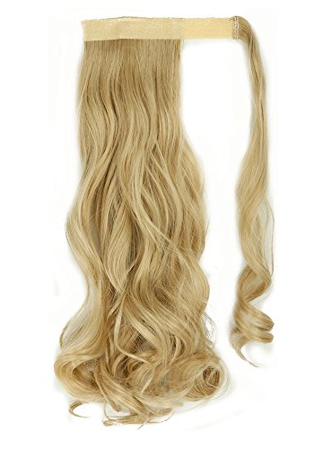 Real Soft Human Hairextensions 18"(46CM) Long curly Wrap Around Ponytail ash blonde mix bleach blonde Extension 90g for Woman Synthetic Hair