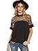 SheIn Women's Cute Embroidered Sheer Neck Ruffle Cuff Collared Blouse Large Black
