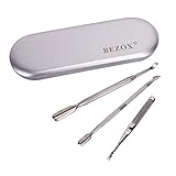 BEZOX Professional Cuticle Pusher Kit - Stainless Steel Nail Cleaner Spoon & Callus Removal Fork/ Cuticle Trimmer - 3 PCS Pack
