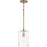 Capital Lighting 341311AD Emerson Transitional Embossed Seeded Glass Cylinder Pendant Light Fixture, 1-Light 100 Watt, 12" H 