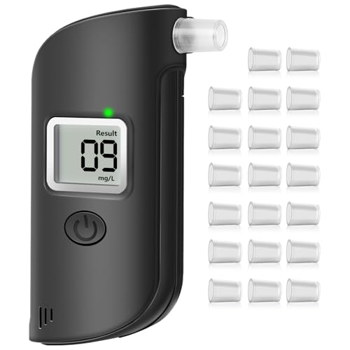 AiQInu Alkoholtester Polizeigenau,Alkoholtester Promillemessgerät mit Digitaler LCD-Anzeige, Professioneller Alkoholmessgerät mit 20 Mundstücken für Privaten Professionellen Gebrauch zu Hause