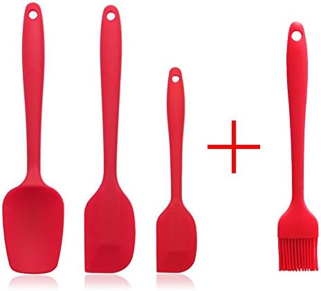 Silicone Spatula 4-piece Set,Heat-Resistant Non Stick Flexible Rubber Spatulas For Baking or Sauteing (1) (Red)