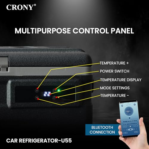 CRONY U55 12V/24DV Car Refrigerator 55L Electric Cooler Car Fridge APP Bluetooth Control -20°C to 20°C, Portable with Wheels Freezer for Camping Travel Outdoor, Dual Power Options