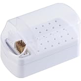 Fcozpjk 2 in 1 Nail Drill Bit Holder &amp; Cleaner Brush Case 30 Holes Stand | White Nail Drill Bits Organizer Display Stand Container Box Manicure Drill Cleaning Brush Professional Nail Tools Accessories