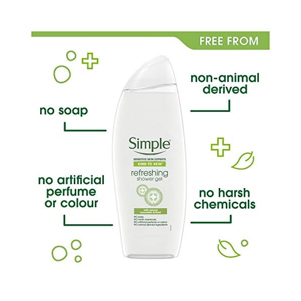Simple-Kind-to-Skin-Refreshing-soap-free-Moisturising-body-wash-Shower-Gel-for-all-skin-types-500-ml-pack-of-6 Simple Kind to Skin Refreshing UK's #1 facial skin care brand* Shower Gel body wash for all skin types with Vitamin B5 and Glycerin, 500 ml pack of 6