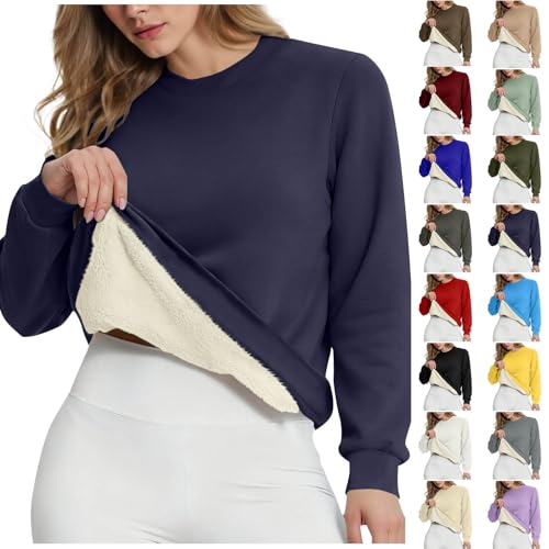 Fleece Jumper Women Winter Warm Sherpa Fleece Lined Sweatshirts Long Sleeve Crewneck Sweater Pullover Ladies Fleece Tops