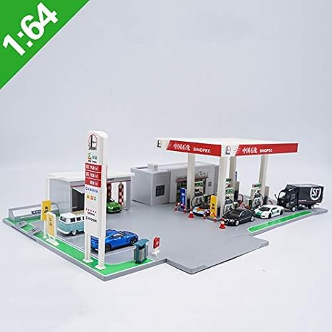 Amazon 1 64 スケールシミュレーションシノペックガソリンスタンドモデルおもちゃシーンセットガソリンスタンド車モデルホームオフィスの装飾 おもちゃ ホビー