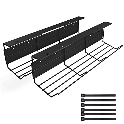 Under Desk Cable Management Tray, 2-Pack Under Desk Cable Organizers For Wire Management, Desk Cable Tray For Office And Home, Perfect Standing Desk Cable Management Rack, 16 Inch, Black