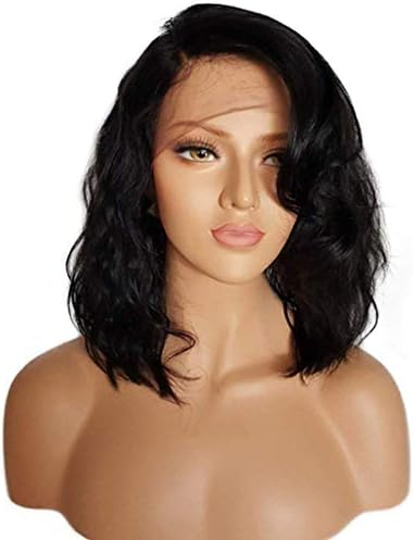 Googoo Human Hair Full Lace Wig 100% Real Human Hair Wigs Bob Brazilian Virgin Hair Wigs Black Glueless Wig 10inch Short Wavy Wigs with Baby Hair 130 Density Natural Hairline Wig