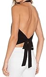 FAVOLOOK Women Sexy Backless Crop Tops Halterneck Tank Cami