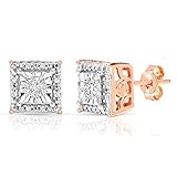 Sterling Silver Princess Halo 1/4ctw Diamond Stud Earrings (Princess Rose Gold Sterling Silver)