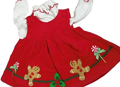 Sophie Rose Baby Girl 3pc Red Dress, White Blouse and Tights 6-9 mos Christmas Gingerbread Men (6-9 Months)