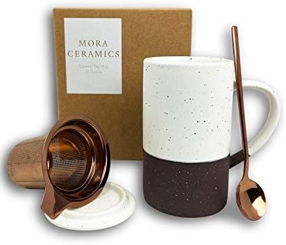 Mora Ceramics Tea Cup with Loose Leaf Infuser, Spoon and Lid, 12 oz, Microwave  and Dishwasher Safe Coffee Mug - Rustic Matte Ceramic Glaze, Modern Herbal  Tea Strainer - Great Gift for