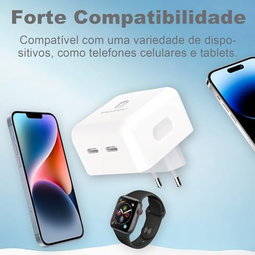H'MASTON Carregador Tipo C Fonte 40W com Dupla Usb C Rápido Carregamento Simultaneo Compatível com iPhone iPad Samsung
