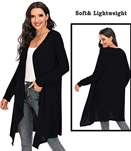 Women Cardigan 3/4 Sleeve Drap Cardigan Open Front Cardigan Lightweight Knit Cardigan Lounge Coat Outwear Coverup (Black, X-Large)
