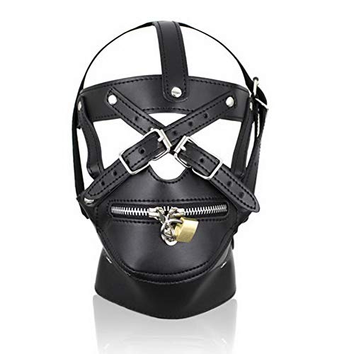 Halloween Costume Black Faux Leather Hood Mask Head Harness Gags for Role Play Cosplay Male Female
