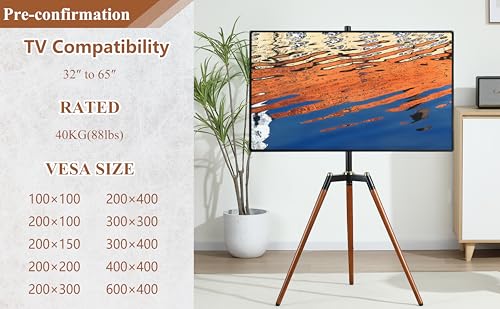 Fydeamer Floor TV Stand for 32-65 inches Screen, Height Adjustable Studio Tripod Easel TV Display Stand with 140° Swivel for Bedroom, Living Room, Corner TV Stand, Black