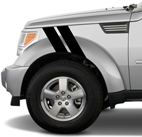 Dodge NITRO Truck Fender Hash Mark Bars Vinyl Racing Stripes Grand Sport Graphic Decals 4" Driver Side - Black Matte