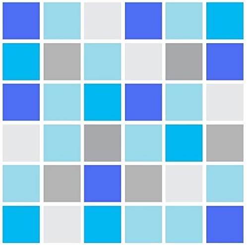 LPSPack of 10 Tile stickers Sea blue effect self adhesive wall art decor tile transfers bathroom backsplash kitchen splashbacks peel and stick tile cover